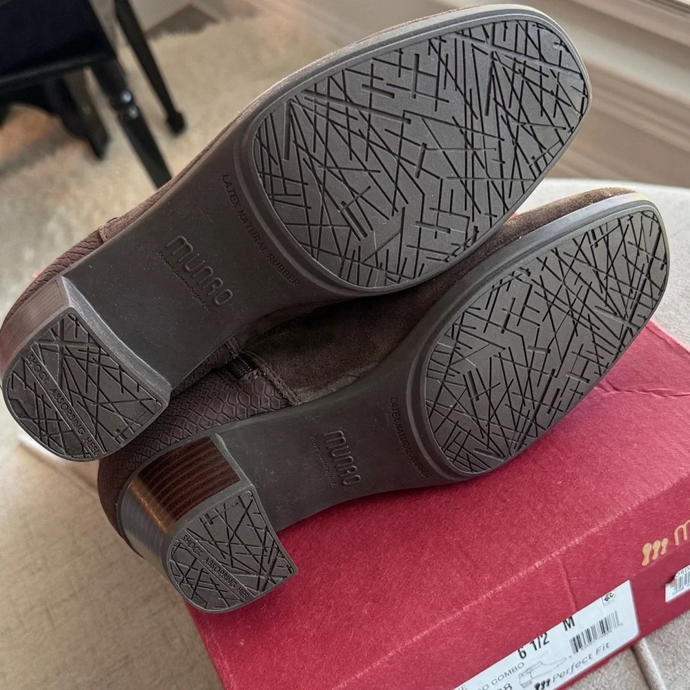 Munro Espresso Suede Ankle Booties with Buckle